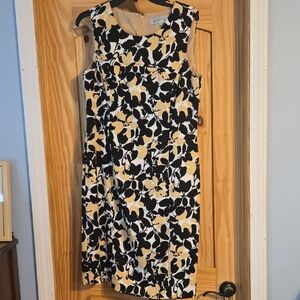 Kasper Black and Tan Floral Midi Dress